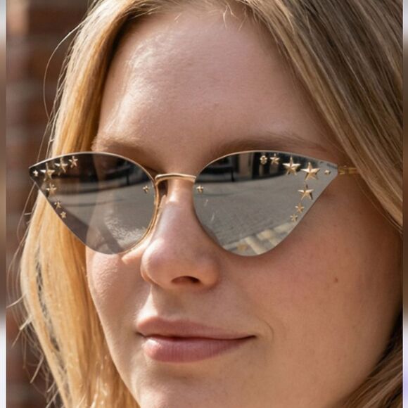 Gucci Accessories - Gucci Designer Gold Star Gold Grey Patterned Sunglasses Italy